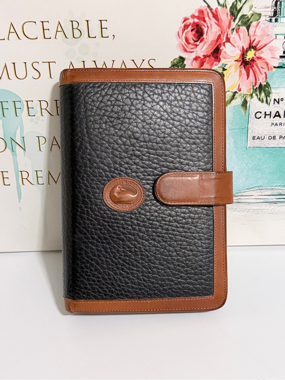 Vintage Dooney & Bourke Black with British Tan Leather Trim Organizer Folio